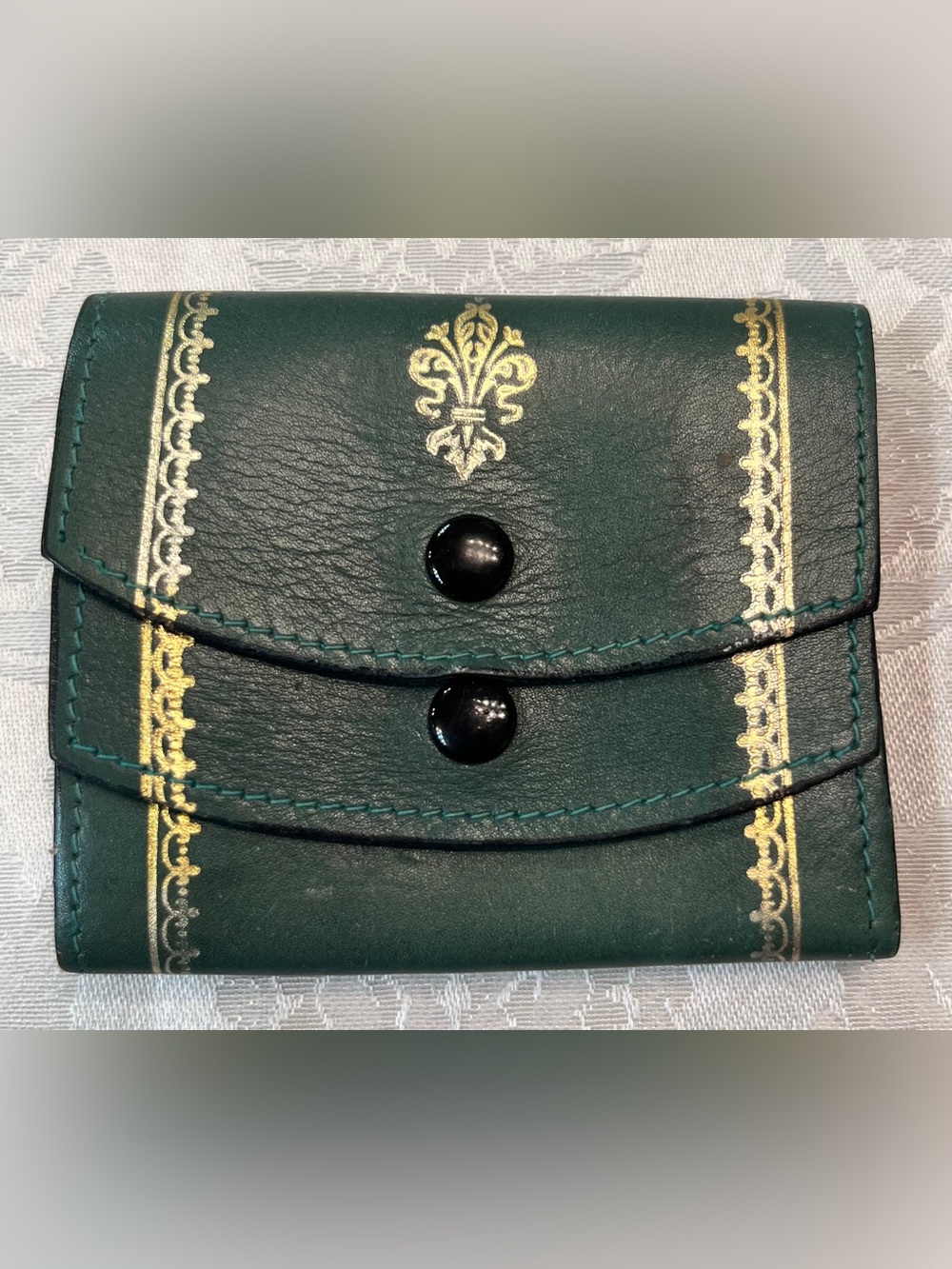 Vintage Italian Leather Trifold Wallet with Gold Accent